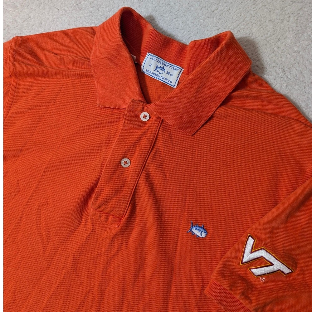 Southern Tide Polo Mens Sm Orange Virginia Tech VT Skipjack Stretch
